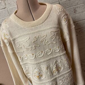 Vintage Victoria Harbour Sequined Embroidered Sweater Medium
